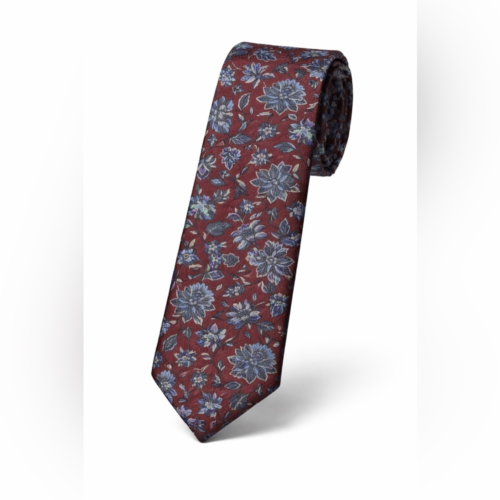NEW- Roundtree & Yorke Men's Floral Tie - Burgundy and Blue